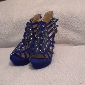 Blue Suede Wedges - Brand Dots